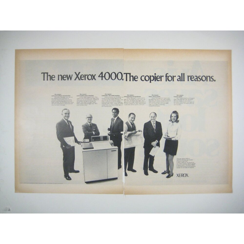 Vintage 1970s Xerox 4000 Copier Advertisement Print Office Decor Fashion READ